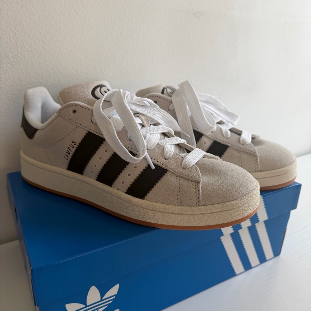 Adidas Women's Campus 00s in Beige with Black Stripes